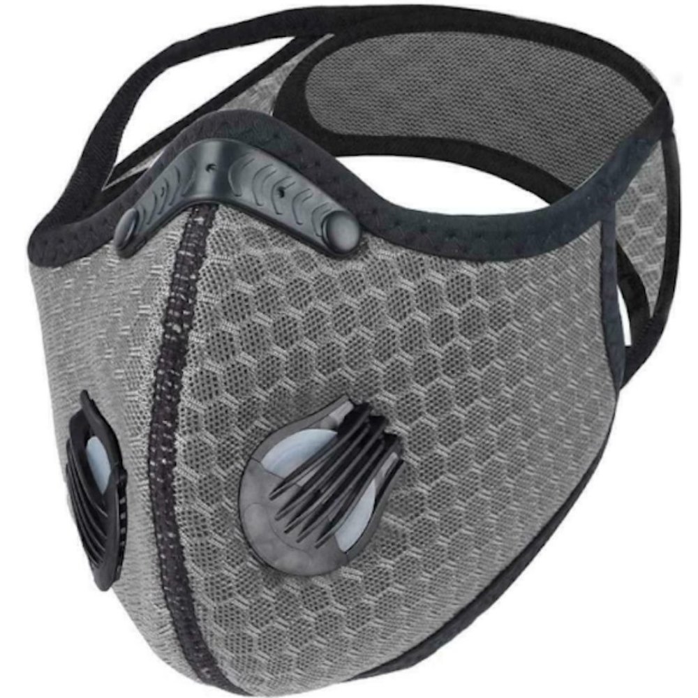 Face Sports Mask Gray with Active Carbon Filter & Breathing Valves